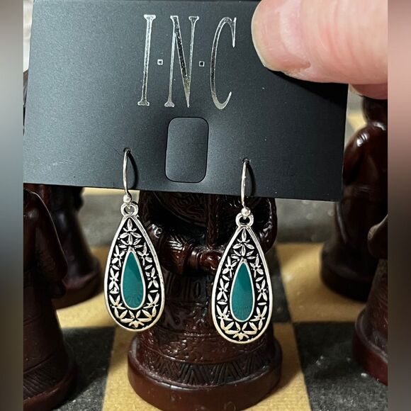Silver Tone Teardrop Earrings by INC - Picture 1 of 3
